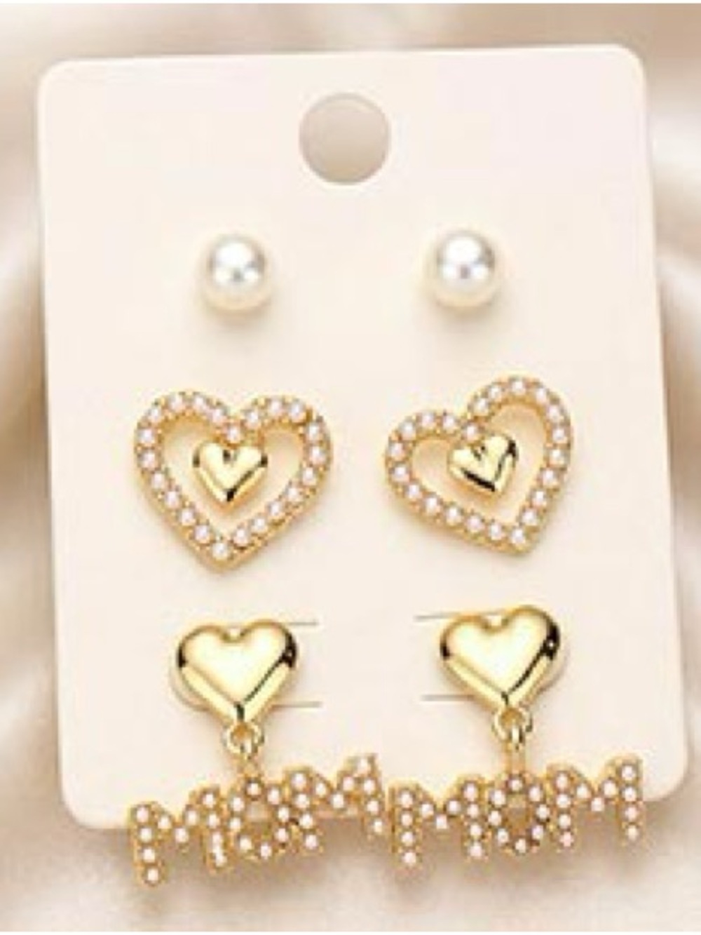 Gold Heart Stud and Dangle Earring Set - 3 Pair
